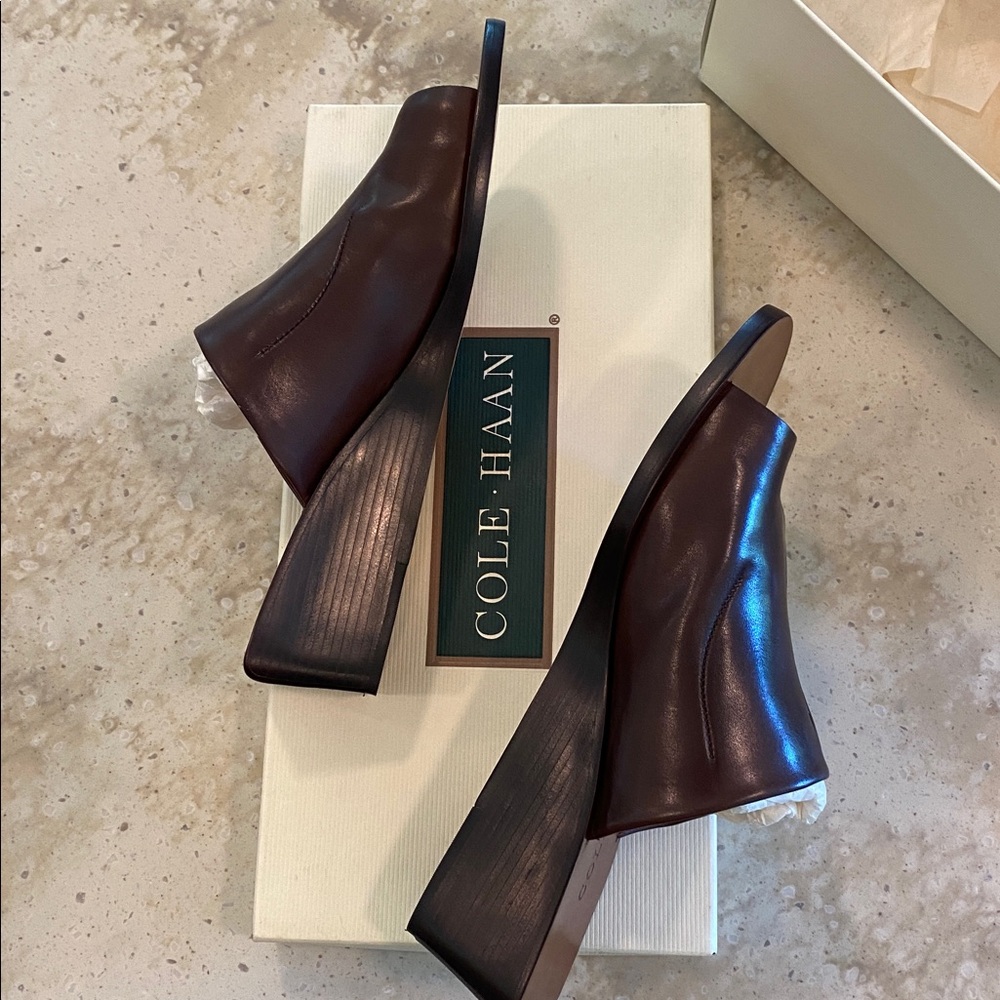 Cole Haan Dark Brown Leather Wedge Slide Mules
